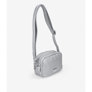 Bolso bandolera plateado con doble cremallera