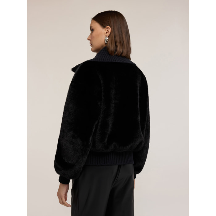 Motivi - Chaqueta efecto teddy con cuello alto - Negro