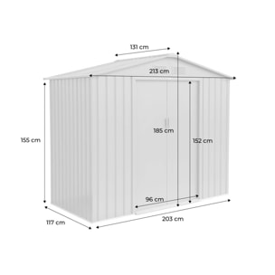 Abri de jardin en métal - Houtland. 2.71 m² anthracite - Cabane à outils avec double portes coulissantes. kit de fixation sol inclus. L 213 x P 131 x H 185cm