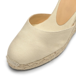 Alpargatas de cuña de mujer Carina en algodón orgánico, cierre mediante lazada