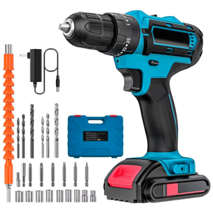 Cacciavite elettrico e trapano, con batteria, set di accessori e valigetta