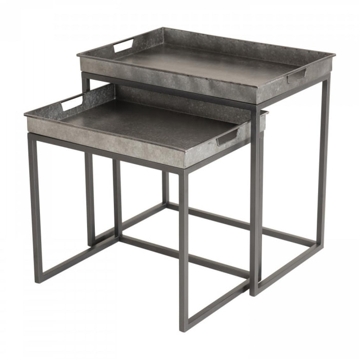 HABY - Set de 2 tables d'appoint gigognes plateaux rectangulaires Zinc pieds métal