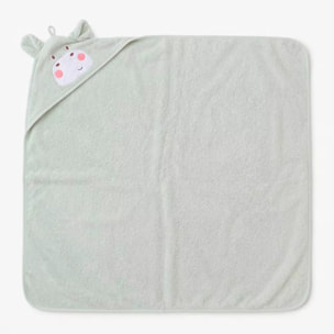 Cape de bain enfant pur coton 420 g/m² brodé vert Petit hippo vert d'eau