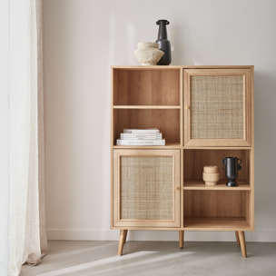 Buffet décor bois et cannage 2 portes 90cm BOHÈME