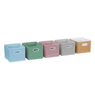 Meuble de rangement pour enfant avec 7 compartiments et 2 paniers bleus et 2 paniers gris en velours