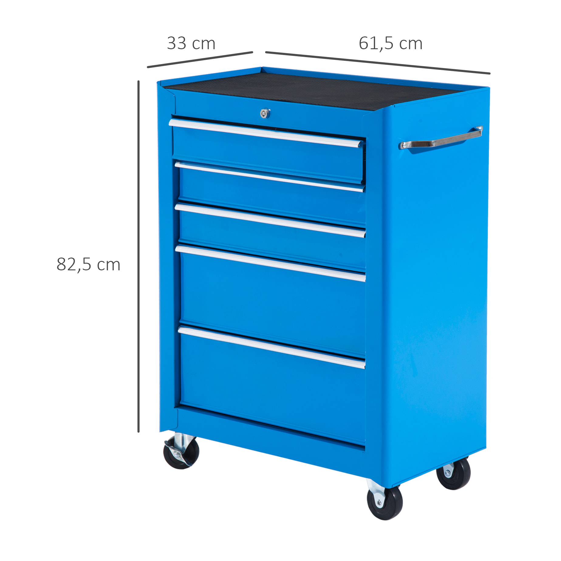 HOMCOM Carro Caja de Herramientas Taller Movil 5 Cajones 4 Ruedas Cerradura Color Azul