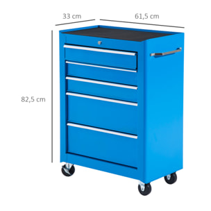 HOMCOM Carro Caja de Herramientas Taller Movil 5 Cajones 4 Ruedas Cerradura Color Azul