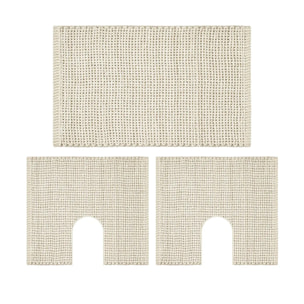 3 tappeti bagno CRAZY AVORIO in microfibra misto cotone, morbido antiscivolo lavabile in lavatrice, tappetino lavabo sanitari bagno