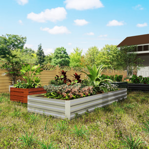 Jardinera Exterior Grande Rectangular de Acero Galvanizado, Huerto Urbano para Cultivar Plantas, Macetero Grande Exterior con Base Abierta, Resistente a la Intemperie, 241x90,5x30 cm, Plata