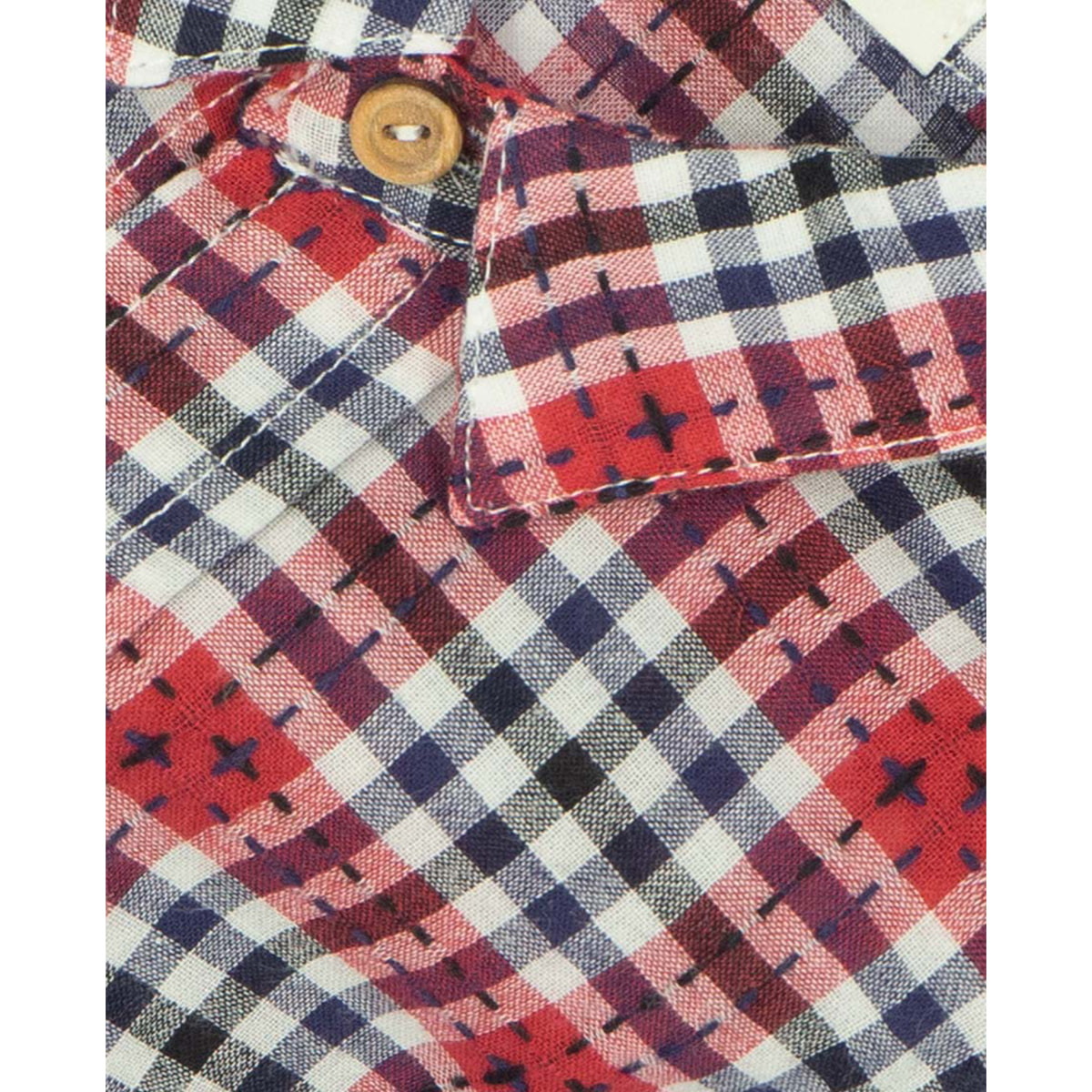 Camisa cuello camisero cuadros rojo y azul