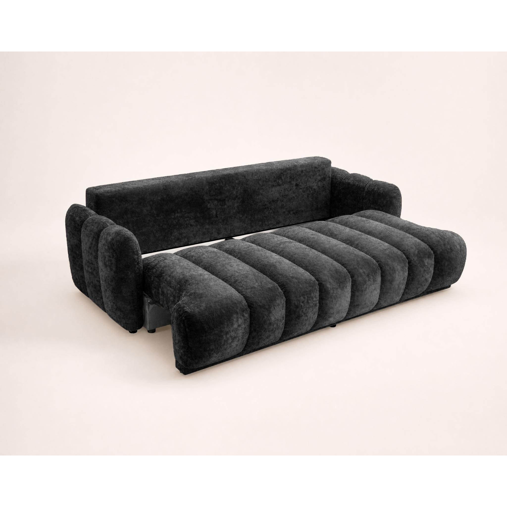 Silvia - Canapé droit 3 places convertible avec coffre - en tissu bouclette - Gris foncé