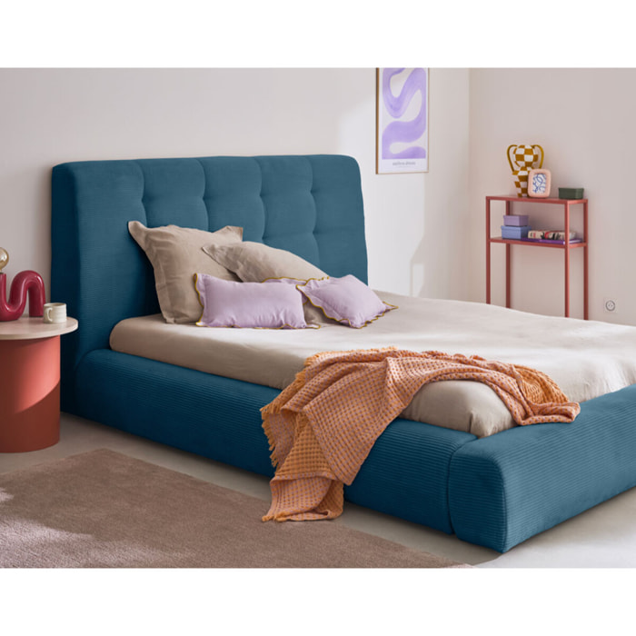 Onyx - lit coffre - 160x200 cm - en velours côtelé - sommier inclus - Bleu