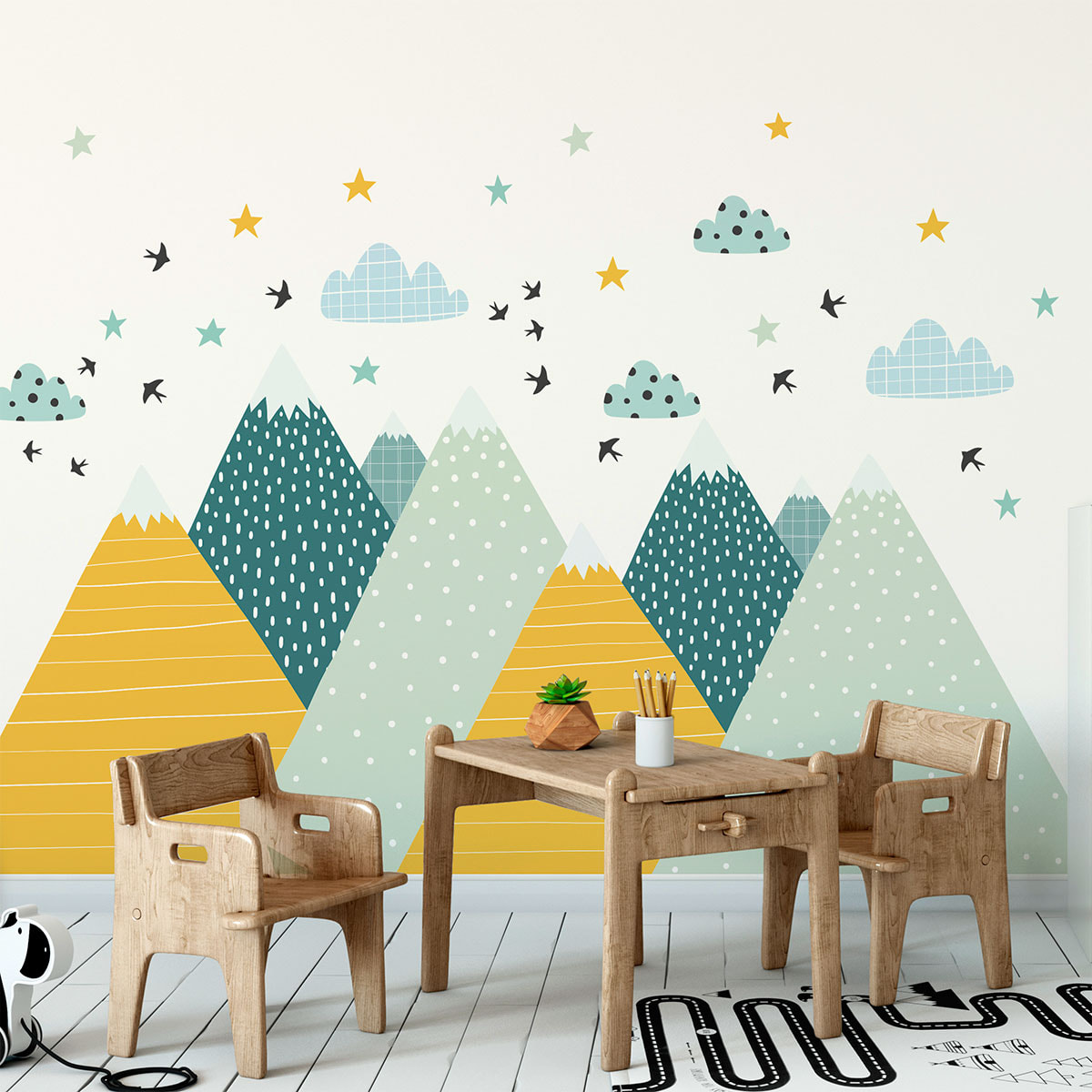 Stickers muraux enfants - Décoration chambre bébé - Autocollant Sticker mural géant enfant montagnes scandinaves ZISKA