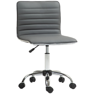 Silla de Oficina sin Brazos Silla de Escritorio Giratoria Tapizada en PU con Altura Ajustable para Estudio Dormitorio Tocador Carga 120 kg Gris Oscuro