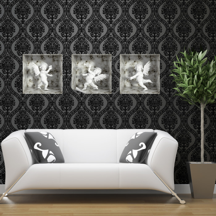 Stickers muraux 3D | Sticker Mural Autocollant effet 3D 3 anges marbre - Stickers adhésifs 3D Chambre Salon Trompe l'oeil