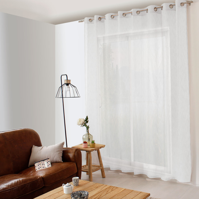 Voilage aspect lin grande largeur Oeko-tex. - Blanc