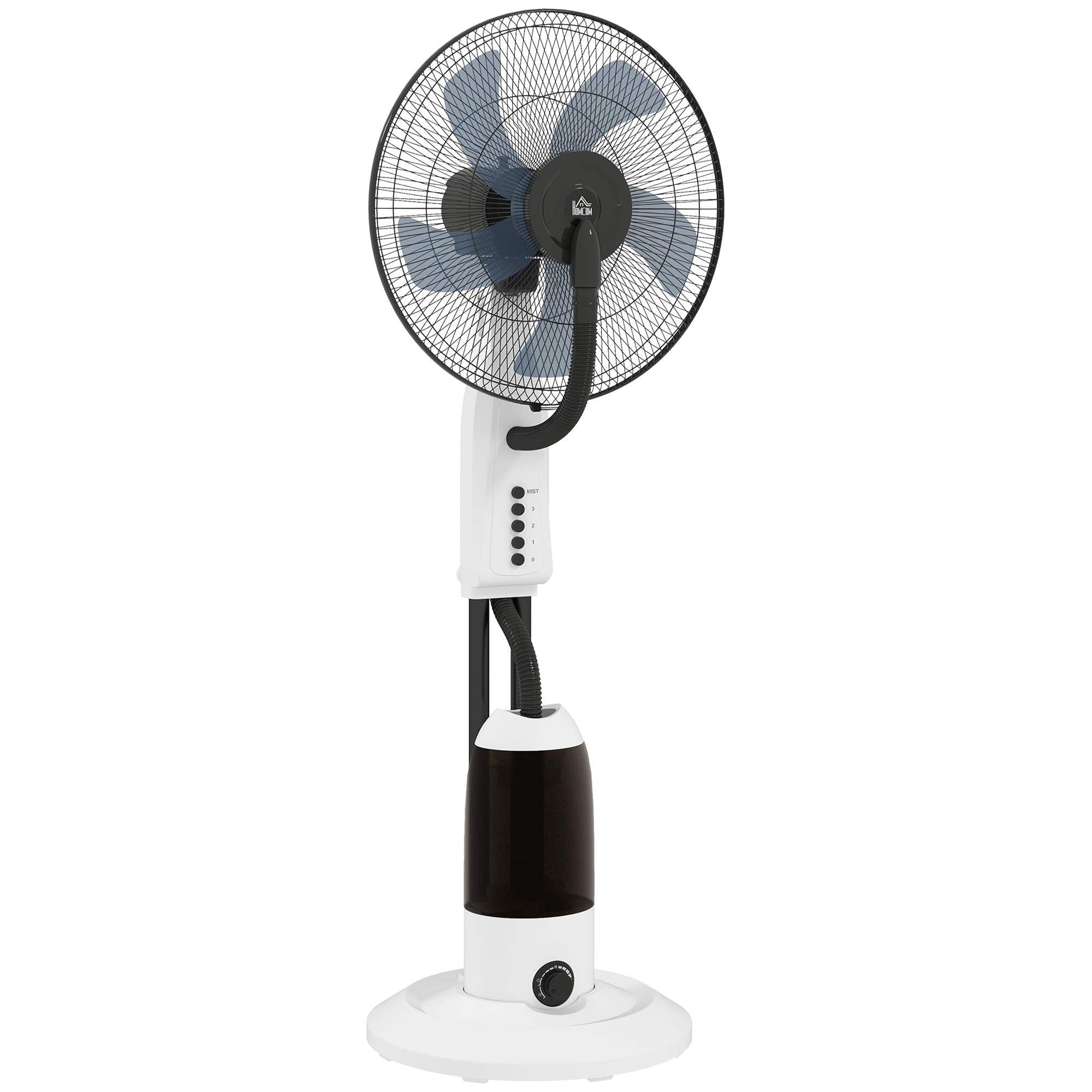 Ventilador Silencioso con Nebulización 90W, Ventilador de Pie de 120cm con 3 Velocidades, Oscilación de 70°, Cabezal Ajustable, Depósito de Agua de 2,8L, Blanco