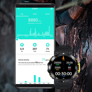 Smartwatch AK45 con pressione sanguigna e cardiofrequenzimetro, informazioni meteo e modalità sport. Batteria da 400 mAh.