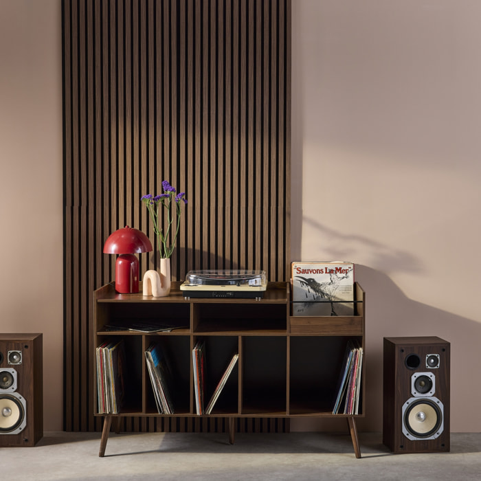Meuble vinyle vintage effet bois. Népal. L 130 x P 50 x H 80 cm