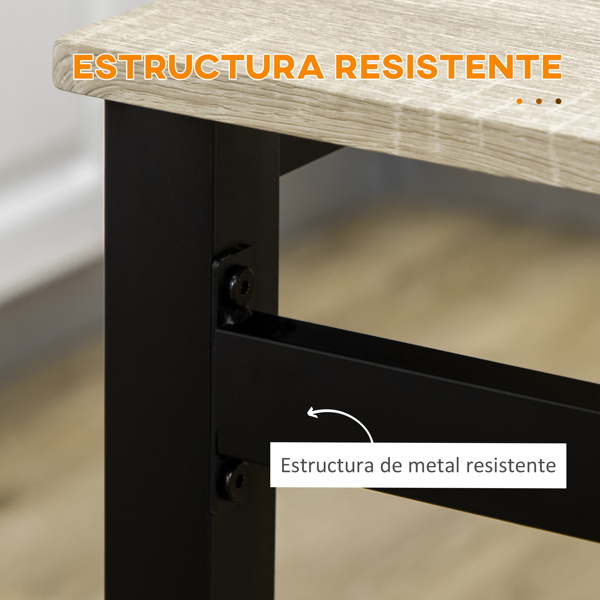 Juego de Mesa y Sillas de Comedor, Mesa de Cocina Rectangular con 4 Sillas, Estilo Moderno, Marco Metálico, para Espacios Pequeños, Salón, Roble y Negro