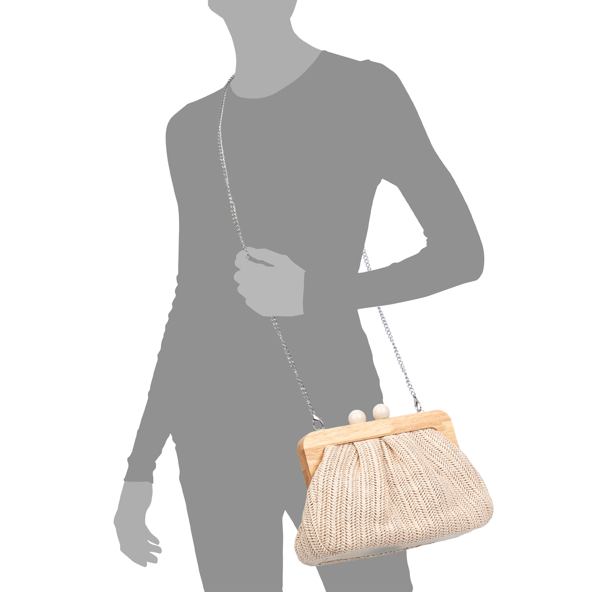 Benestare Bolso bandolera Mujer. Tela con detalles de madera natural y piel sintética.