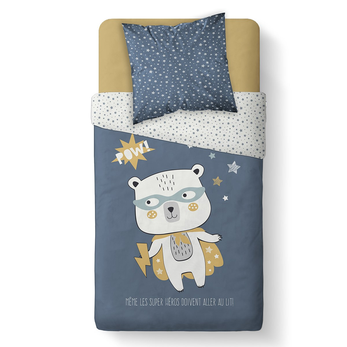 Parure de lit coton 1 personne imprimé ours polaire TEDDY bleu