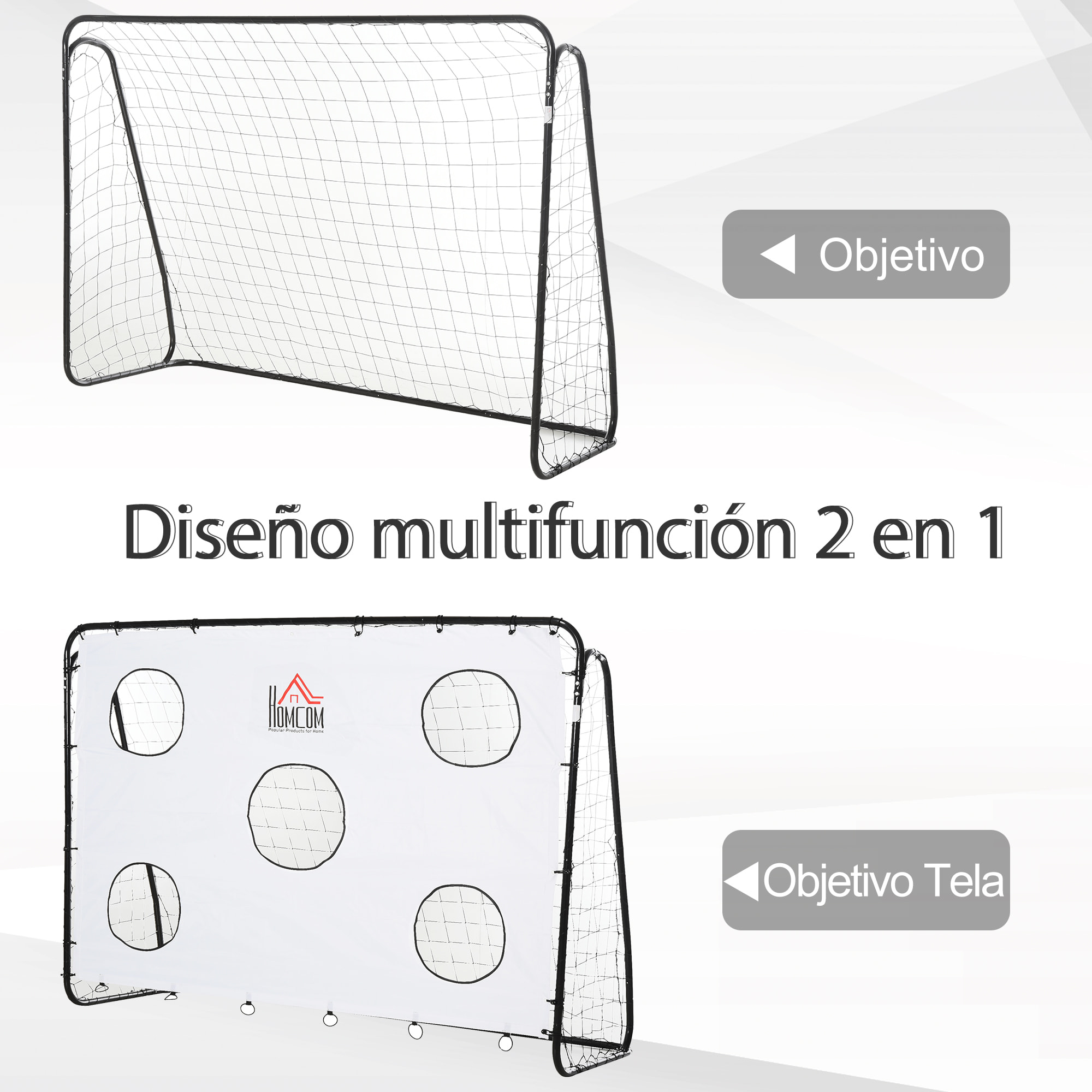Portería de Fútbol Puerta de Fútbol con Soporte de Metal Lona de Precisión y Red para Entrenamiento de Fútbol en Jardín Aire Libre 240x88x174 cm Blanco