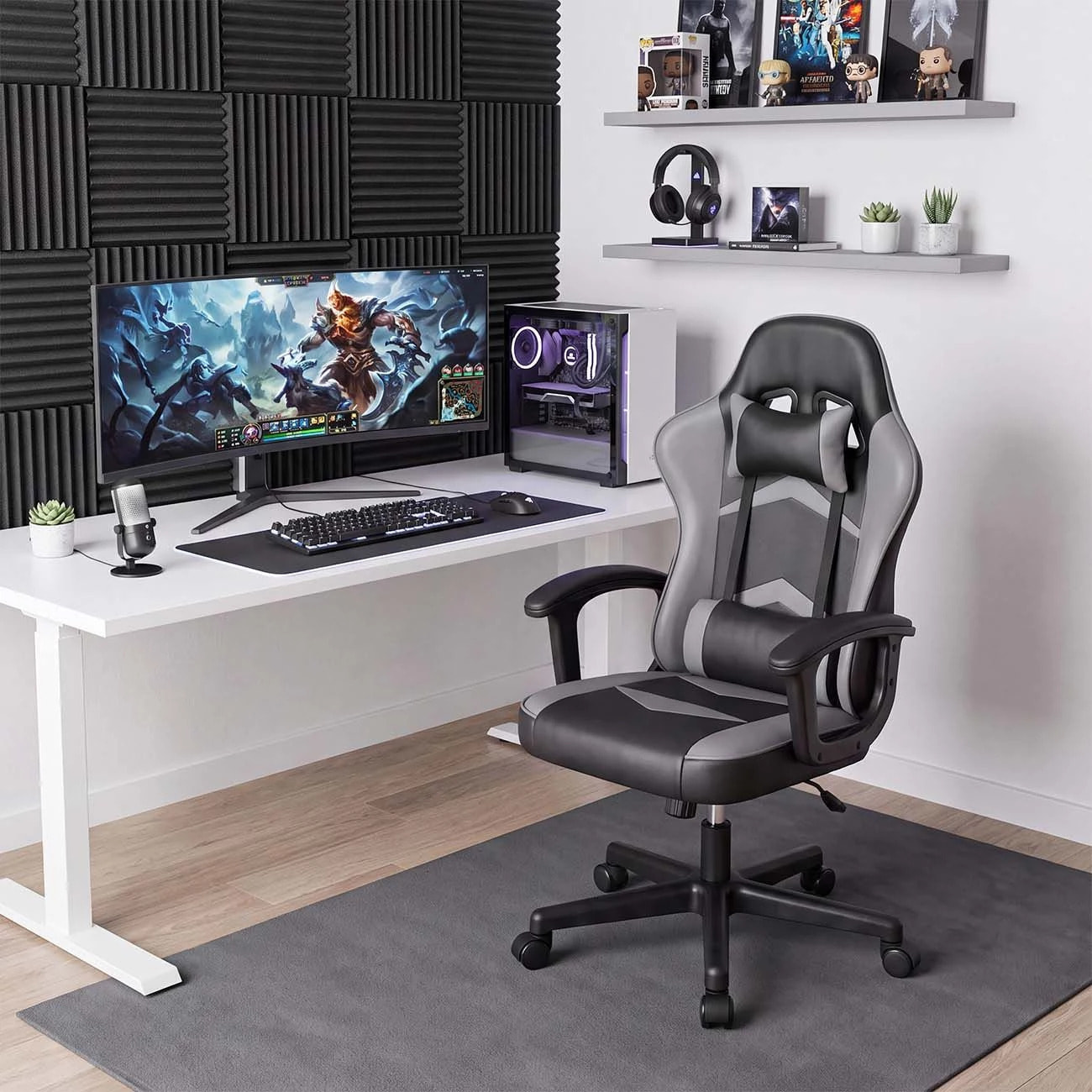 Silla gaming reclinable y con altura ajustable en negro y gris Raptor Negro - Gris