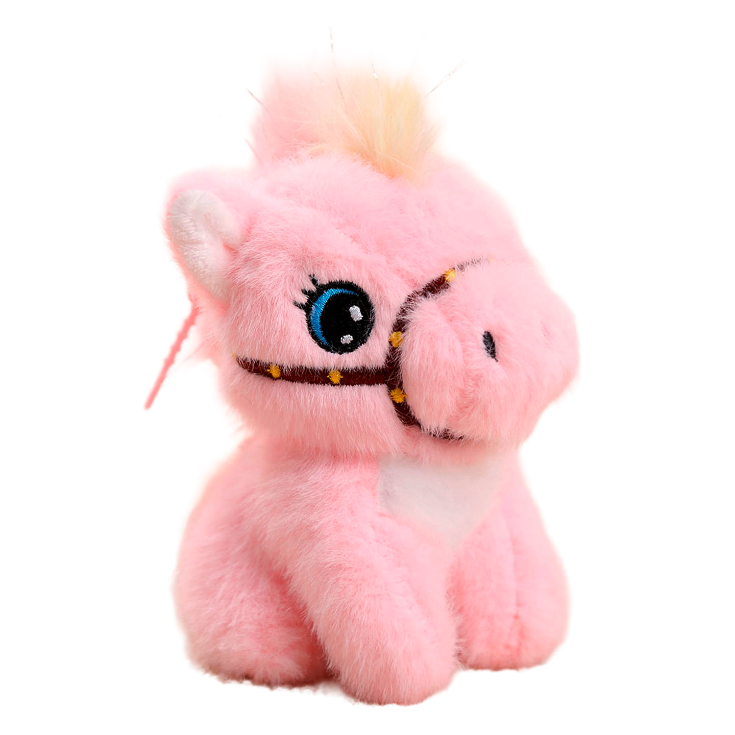 Peluche extrasuave y mullido con colgante. Diseño potro sentado rosa. 13 cm.