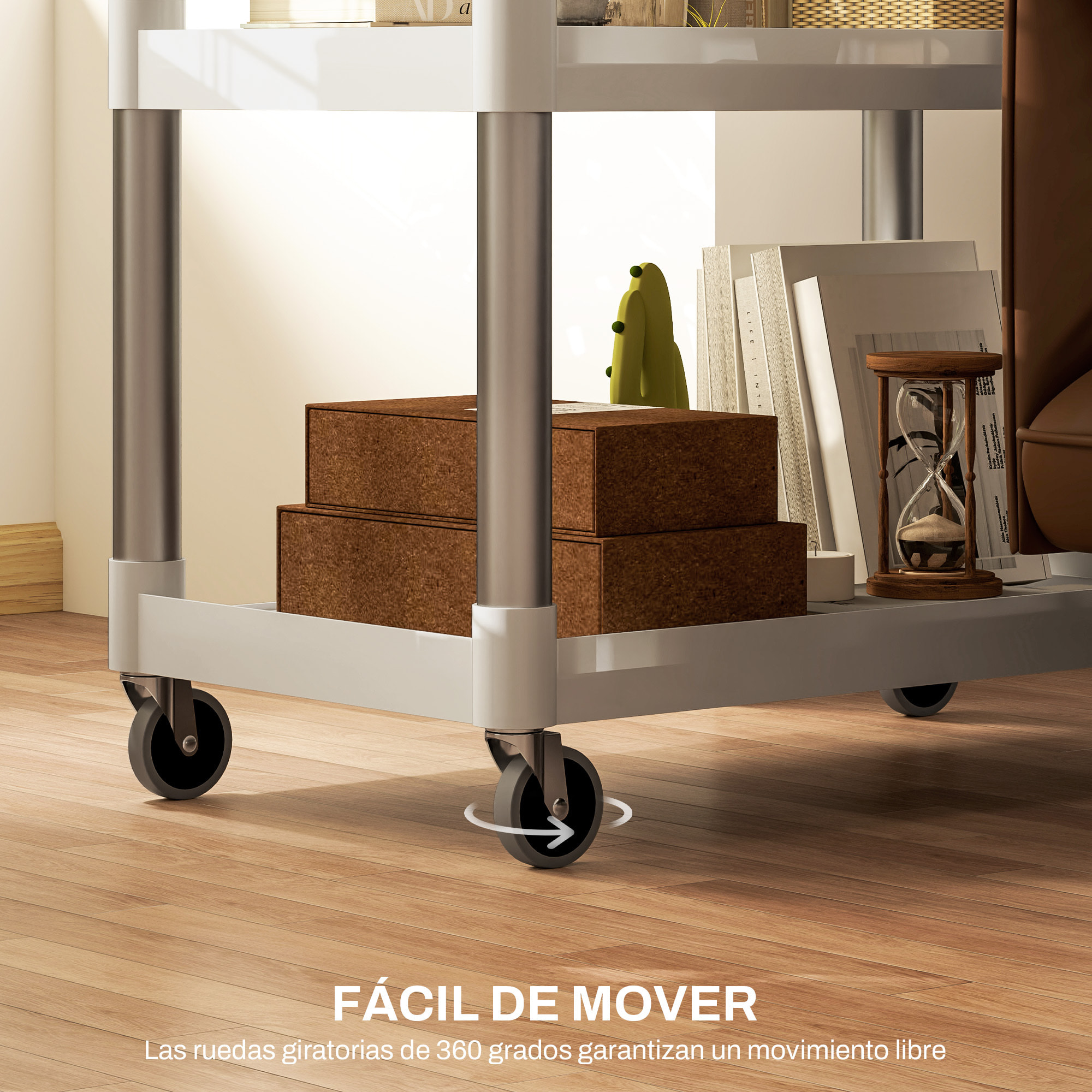 Carrito Auxiliar con Ruedas de Aleación de Aluminio Carrito de Cocina de 3 Niveles Carrito de Almacenamiento Carga 105 kg para Comedor Sala Baño 88x44x93 cm Blanco