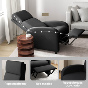 Sillón Relax Reclinable Manual Sillón Relax Tapizado en Lino Sintético con Reposapiés Respaldo Alto Carga 120 kg Butaca Reclinable para Dormitorio Oficina Negro