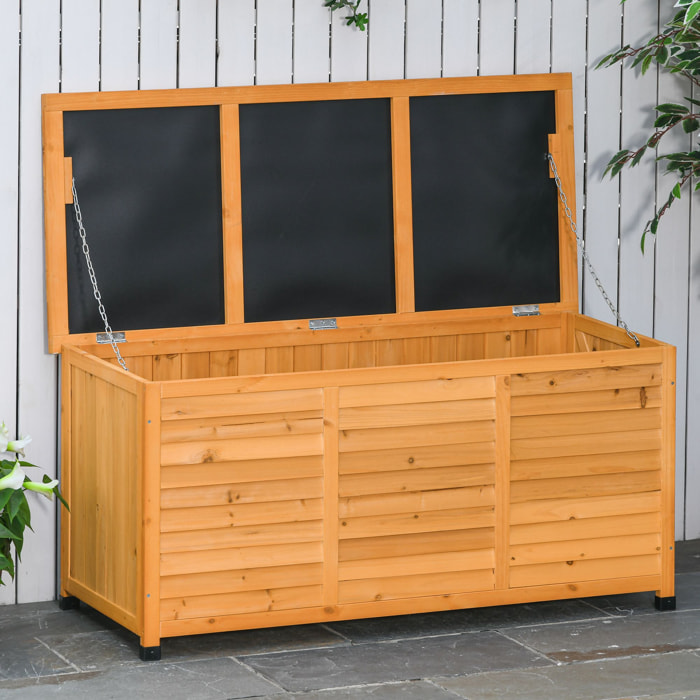 Baúl de Almacenaje Exterior 284L Arcón de Jardín de Madera Impermeable con Tapa Abrible y Diseño Persiana 127x56x60 cm Natural