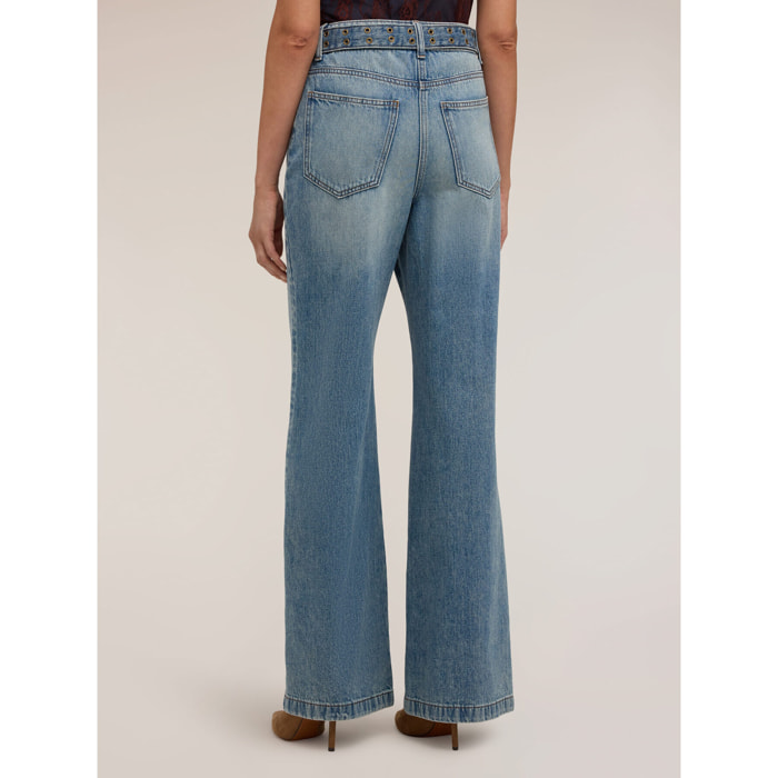 Motivi - Jeans palazzo washed con cinturón con tachuelas - Light - blue