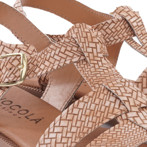SANDALO FLAT T-BAR INTRECCIATO CUOIO