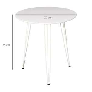 Mesa de Comedor Redonda con Patas de Horquilla Metálicas Estilo Moderno Nórdico para Cocina Salón Cafetería Bar Ø70x75 cm Blanco