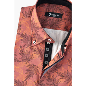 Camicia Uomo 2 Bottoni Button Down Slim Popeline Fantasia Mattone Nero