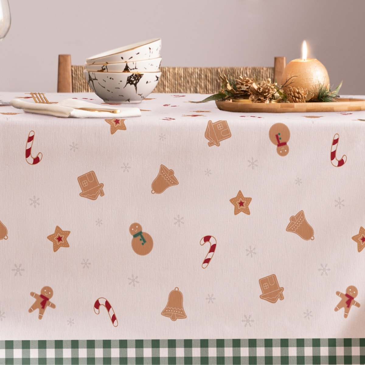 Mantel antimanchas CANELA VERDE