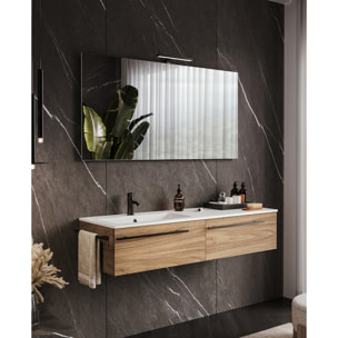 MOBILE DA BAGNO RIFLESSO 140 DOPPIA CASSETTIERA PORO NOCE - 6 PEZZI