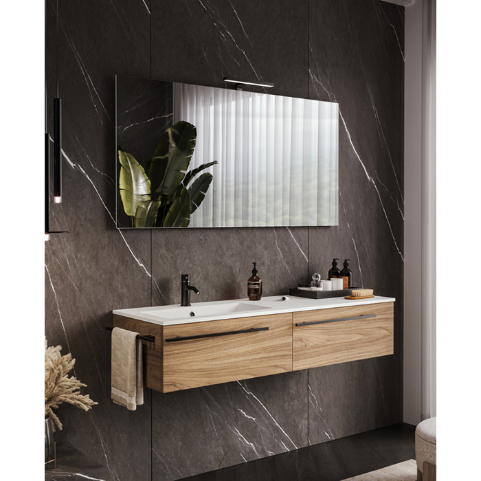 MOBILE DA BAGNO RIFLESSO 140 DOPPIA CASSETTIERA PORO NOCE - 6 PEZZI