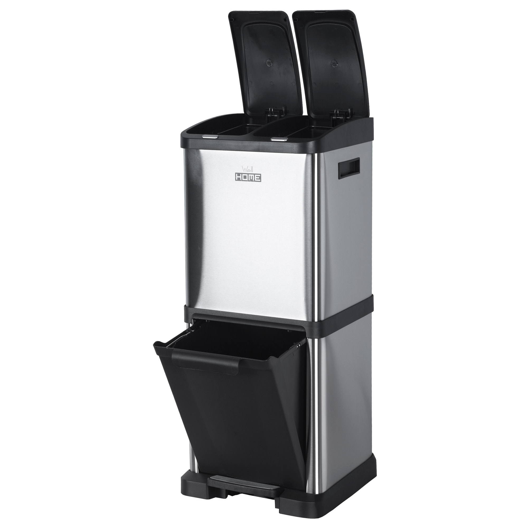 Cubo de reciclaje ecológico 32 litros de 3 compartimentos (2 de 8 l + 1 de 16 l), reciclaje de basura / cubos de reciclaje, gran capacidad, para papel