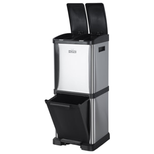 Cubo de reciclaje ecológico 32 litros de 3 compartimentos (2 de 8 l + 1 de 16 l), reciclaje de basura / cubos de reciclaje, gran capacidad, para papel