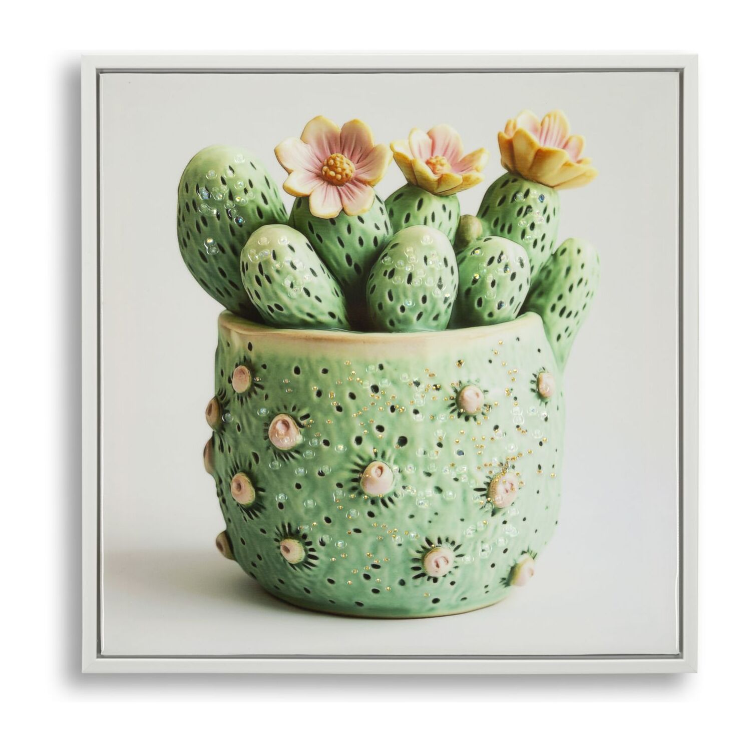 STAMPA SU TELA LACCATA C/CORNICE VASETTO CACTUS -A- CM 40X2,8X40