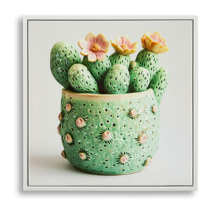 STAMPA SU TELA LACCATA C/CORNICE VASETTO CACTUS -A- CM 40X2,8X40
