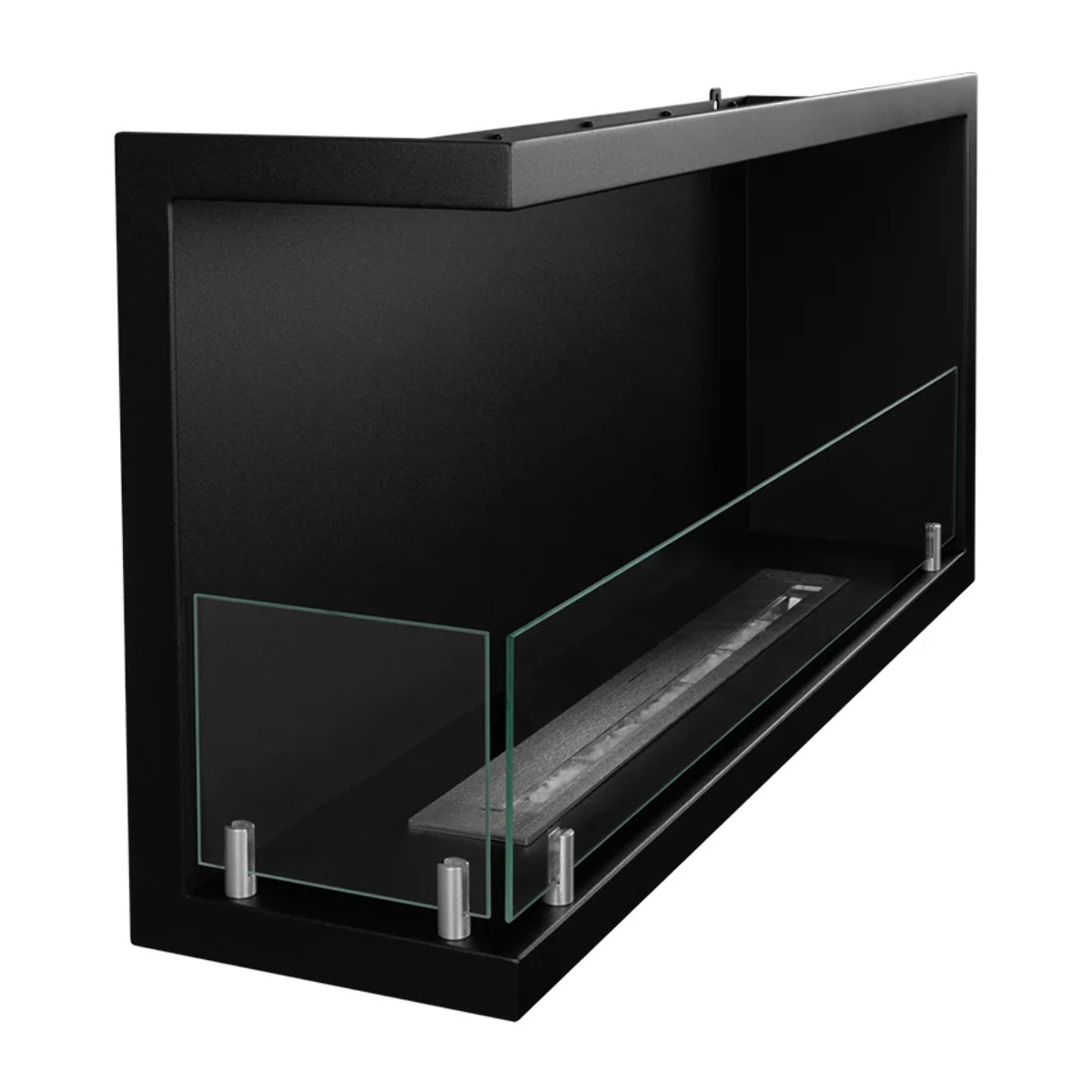 Sutri 90 - Camino a Bioetanolo da Incasso Angolare Sinistro 90x45x22,4 cm con Bruciatore 1,5lt in Acciaio