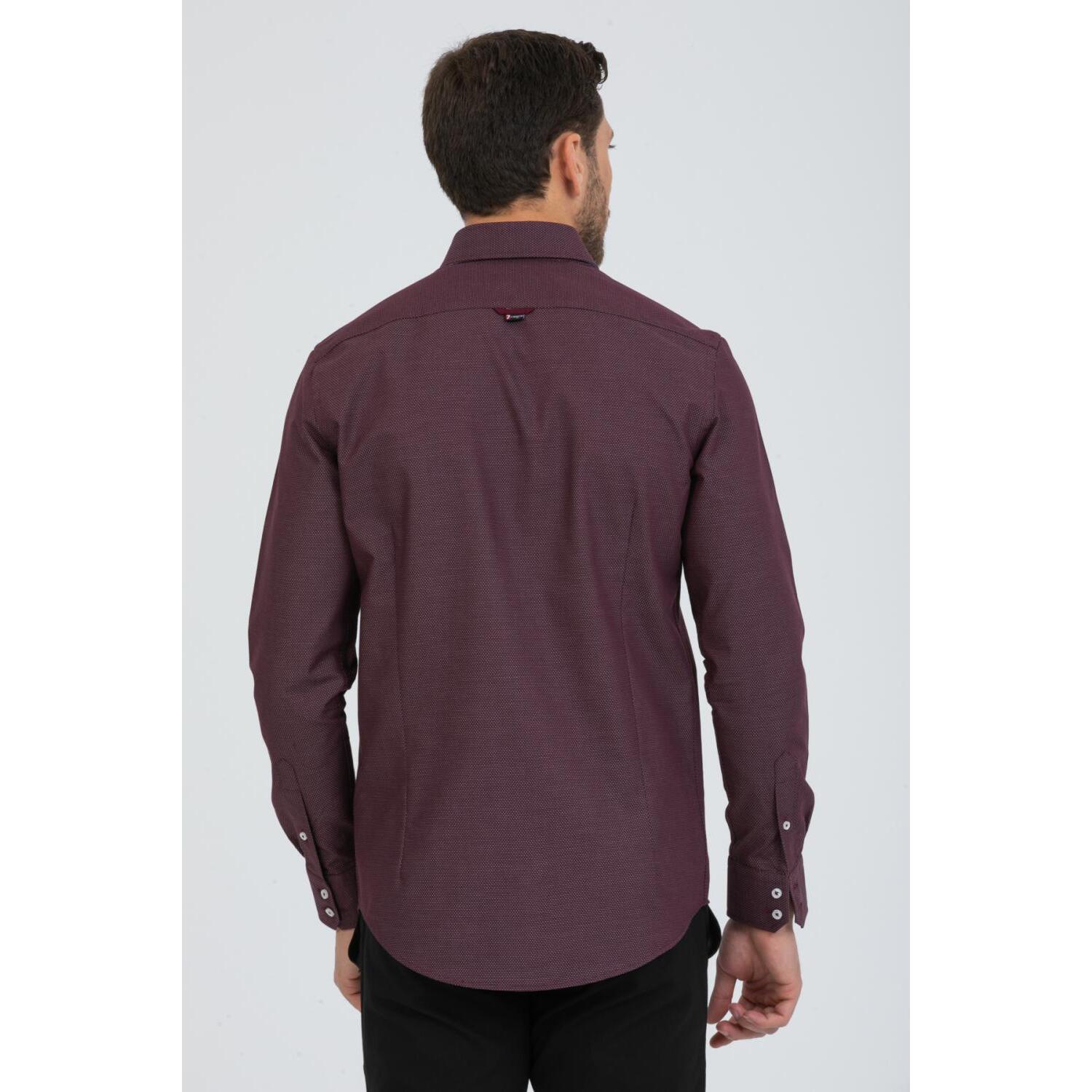 Camicia Uomo 2 Bottoni Button Down Slim Jacquard Fantasia Rosso Bordeaux/Bianco