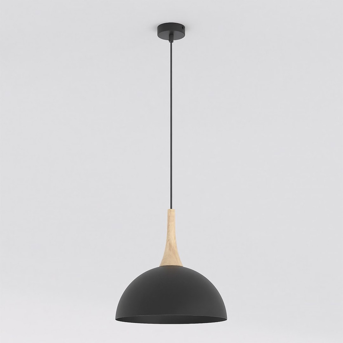 Lampada a sospensione Nautica in acciaio nero opaco e legno