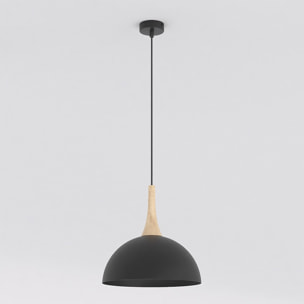Lampada a sospensione Nautica in acciaio nero opaco e legno