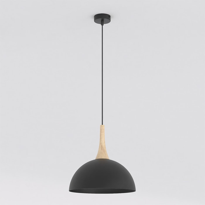 Lampada a sospensione Nautica in acciaio nero opaco e legno