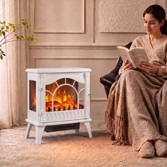Chimenea Eléctrica 1000W/2000W Chimenea Decorativa de Pie con Temperatura Ajustable Bajo Consumo Protección contra Sobrecalentamiento Efecto de Llama 3D para Sala 15-30 m² Blanco