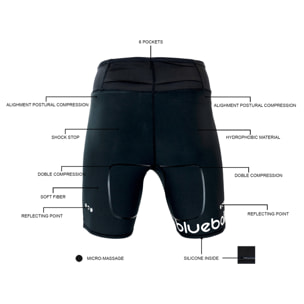 PANTALÓN CORTO DE COMPRESIÓN RUNNING PARA HOMBRE BLUEBALL EN NEGRO.
